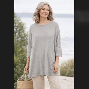 J. Jill Linen Tunic L Tall Gray Relaxed 3/4 Sleeve Lightweight Top NWT Boho FLAW
